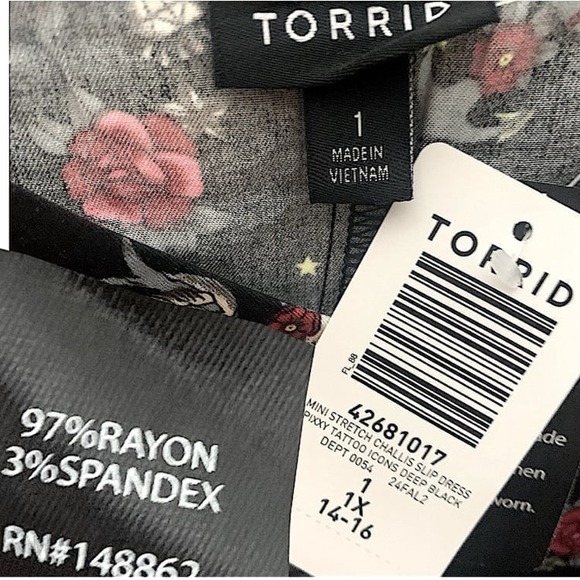TORRID Skulls, Flowers, Hearts "Pixxy Tattoo Icons" Mini Slip Dress NWT  Size 3X - Picture 9 of 9